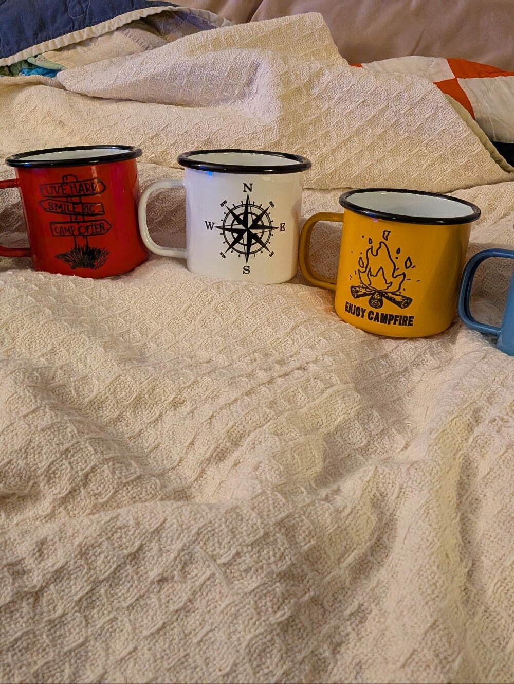 Set Of 5 Enamel Camping Mugs . Great For Camp Fires!